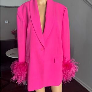 Viral Zara Hot Pink Feather Cuff Blazer Size Large